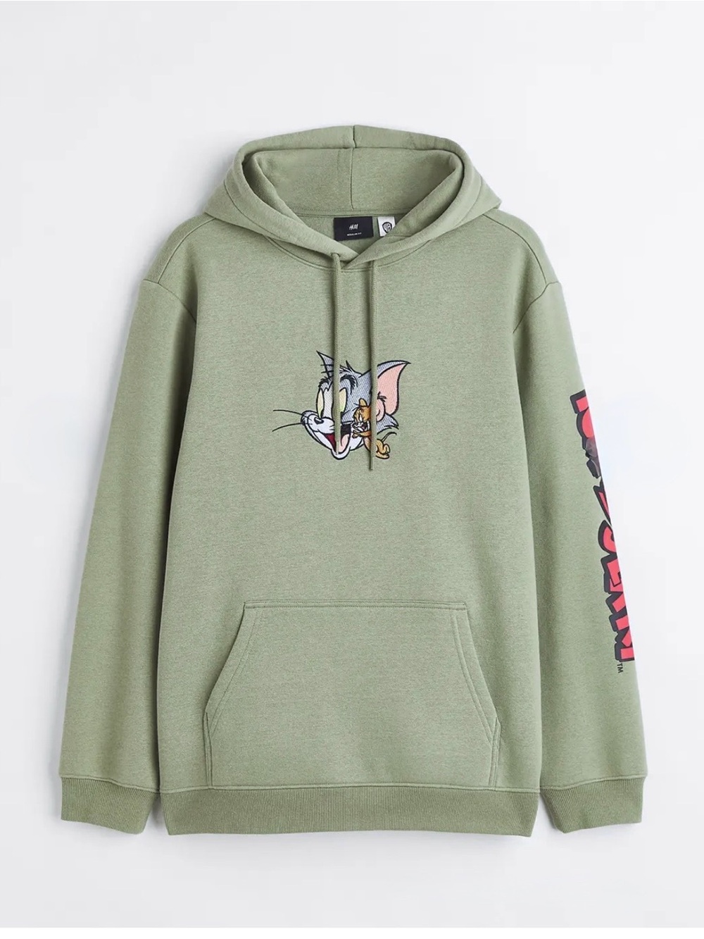 H&M Tom and Jerry Embroidered Hoodie Sweatshirt Long Sleeve Green Size L